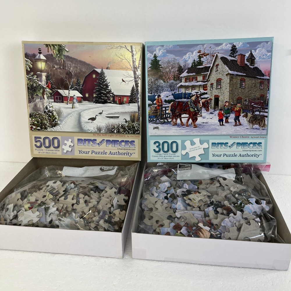 2 Bits & Pieces (1)-300 Piece & (1)-500 Piece Puzzles COMPLETE Chirstmas Holiday
